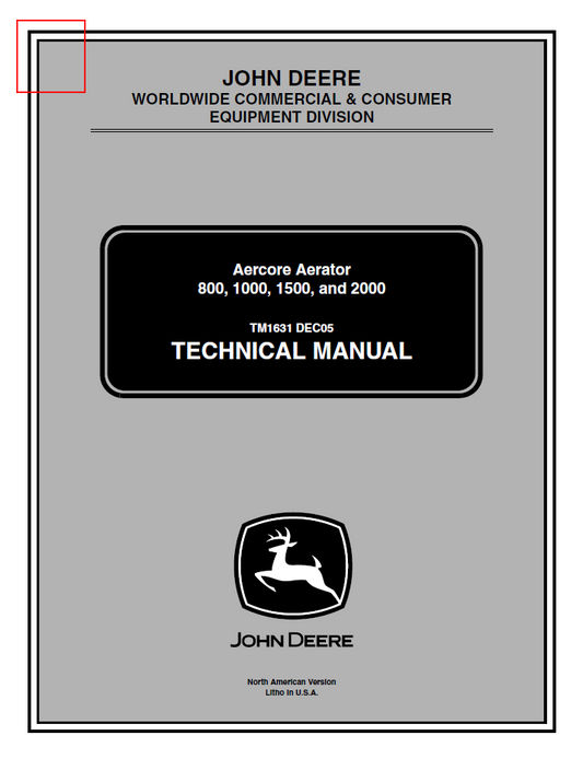 John Deere Aercore Aerator 800, 1000, 1500 & 2000 Technical Manual (TM1631)