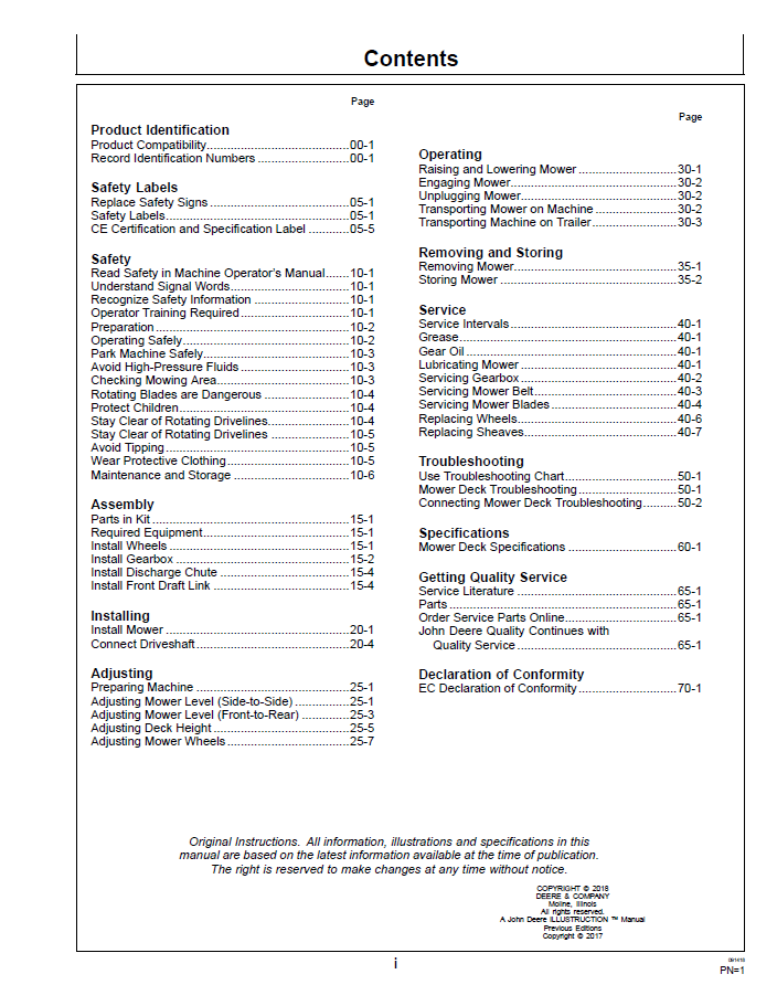 John Deere AutoConnect™ 54D 60D Mower Deck User Manual Download PDF