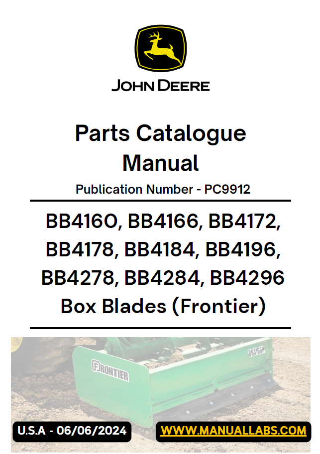 John Deere BB Series Box Blade PC9912 Parts Catalogue Manual
