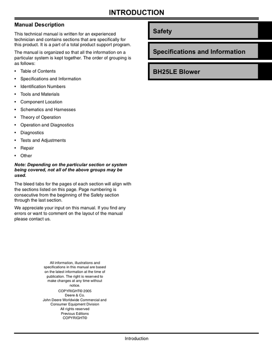 John Deere BH25LE Blower Service & Repair Manual TM2352