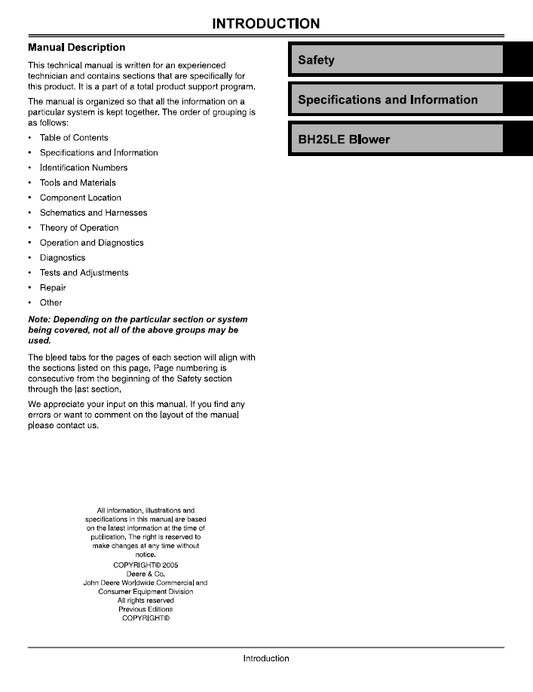 John Deere BH25LE UT26523 Blower TM2352 Service Manual PDF