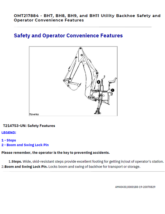 John Deere BH7 BH8 BH9 BH11 Backhoe OMT217884 Operation Guide PDF