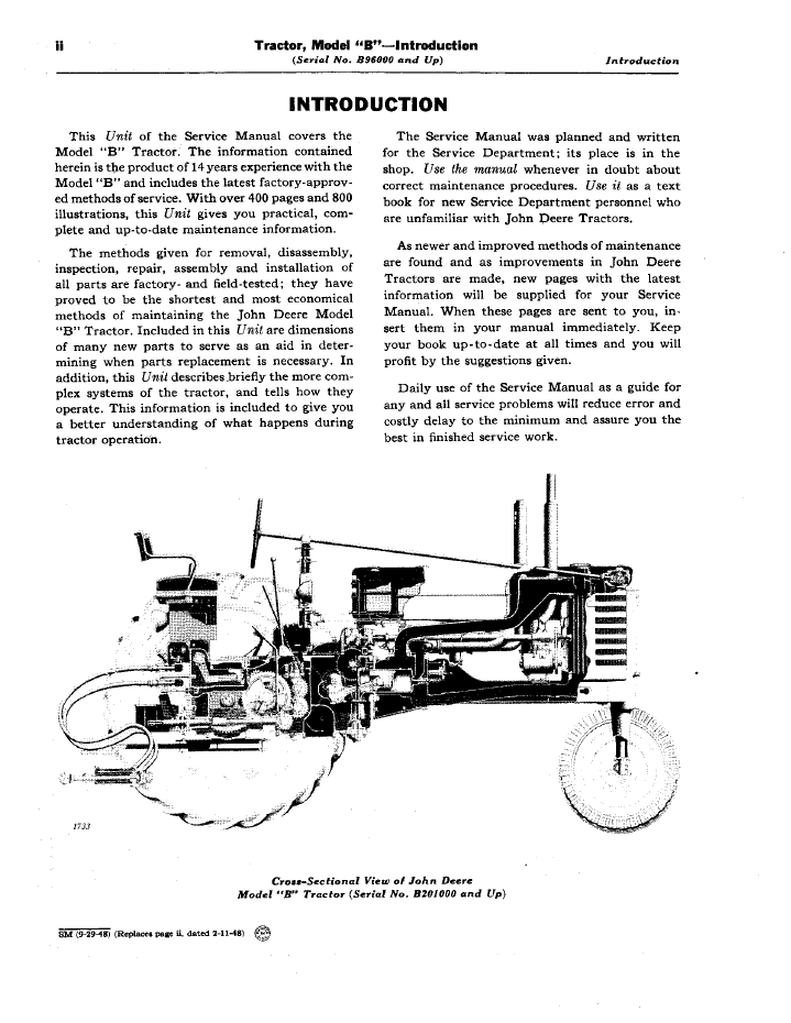 John Deere B Tractor Operation and Service Technical Manual SM2004