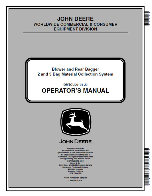 OMTCU29191 John Deere Blower & Rear Bagger 2 & 3 Bag Operator Manual PDF