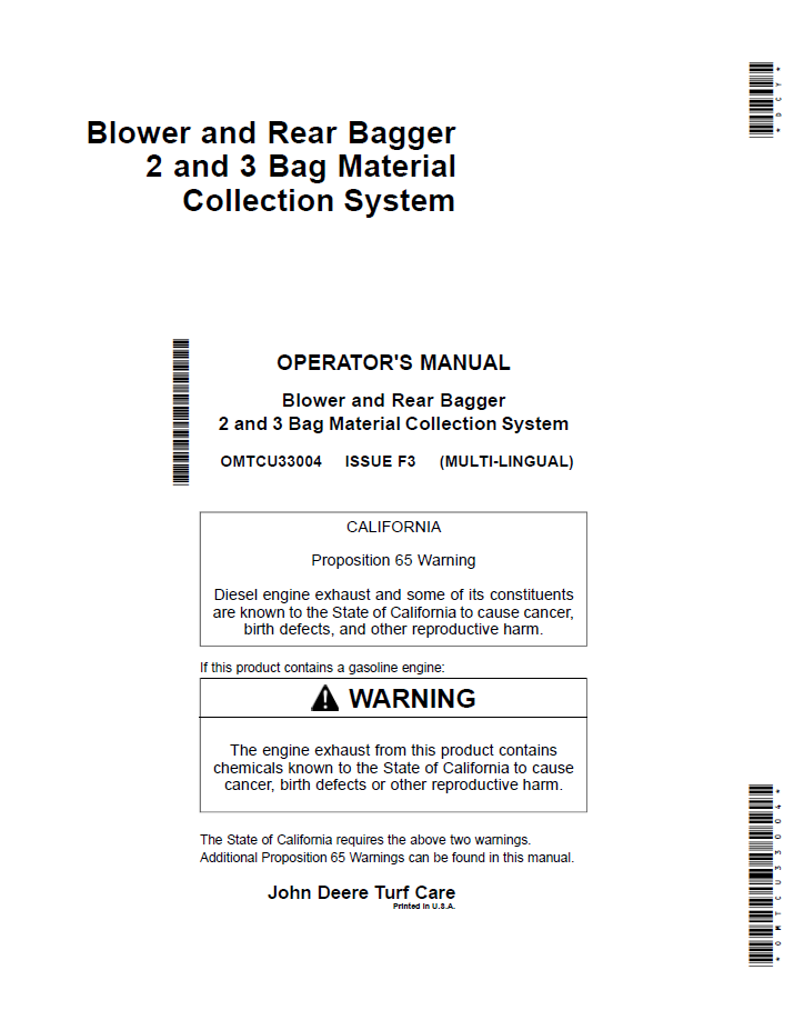 OMTCU33004 John Deere Blower & Rear Bagger Operator Manual