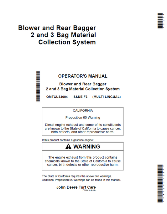 OMTCU33004 John Deere Blower & Rear Bagger Operator Manual