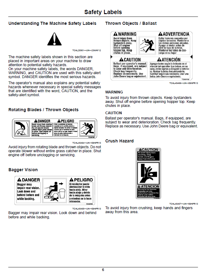 John Deere Blower Rear Bagger Operator Manual for 2 & 3 Bag Systems OMTCU33004