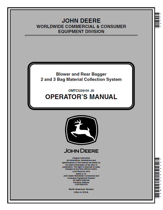 John Deere Blower Rear Bagger System OMTCU29191 Operator Guide