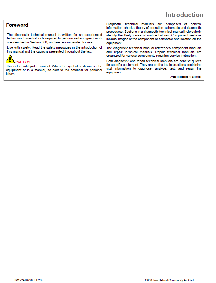 John Deere C850 Air Cart Diagnostic & Technical Service Manual
