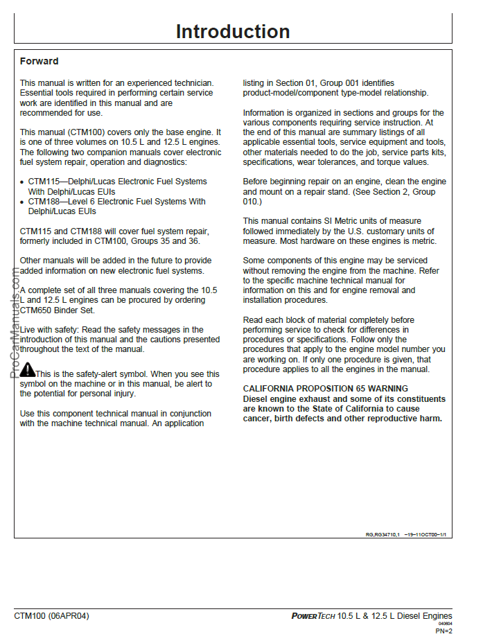 John Deere CTM100 PowerTech Diesel Engine Technical Manual