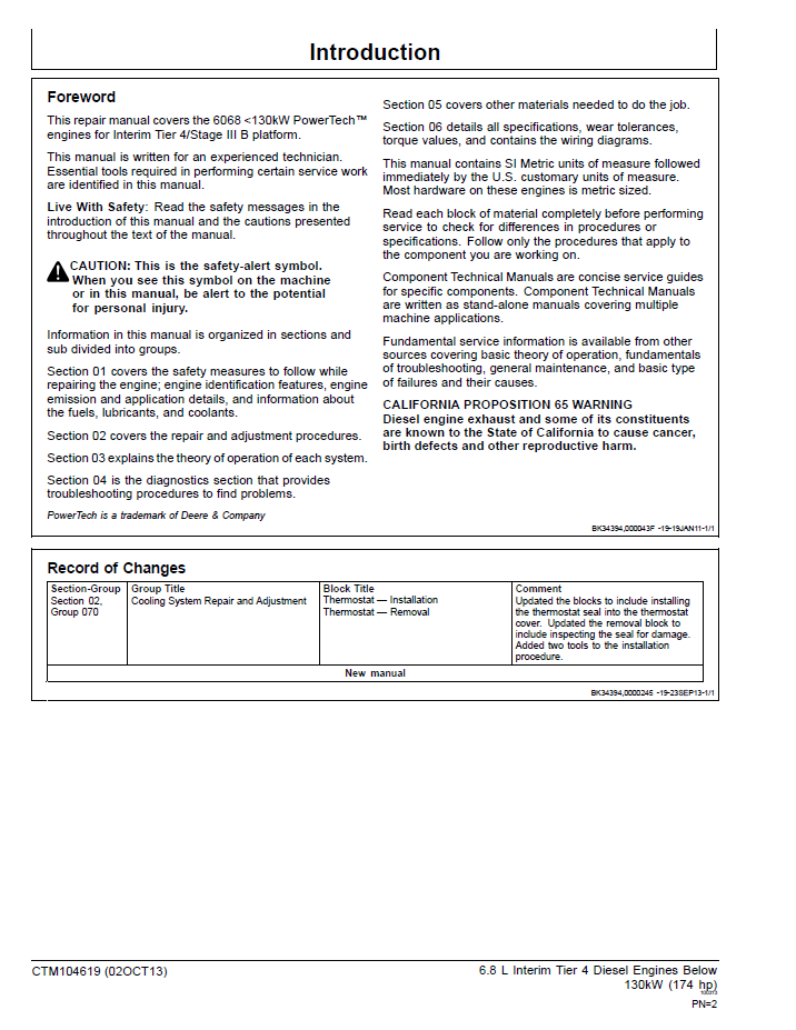 John Deere CTM104619 6.8L Interim Tier 4 Stage III B Service Manual