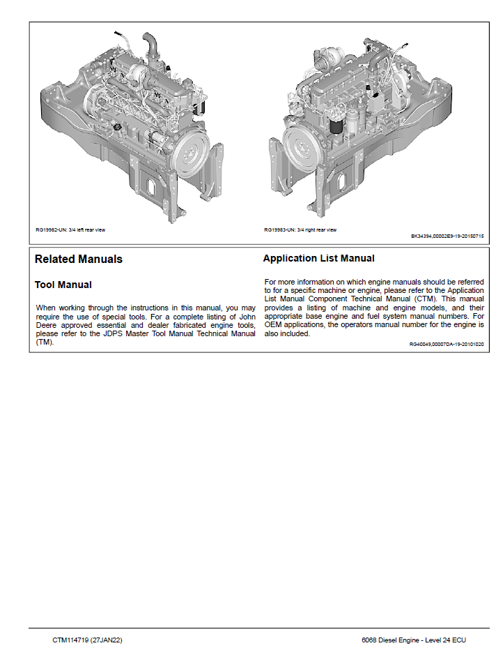 John Deere CTM114719 6068 Diesel Engine ECU Component Technical Manual