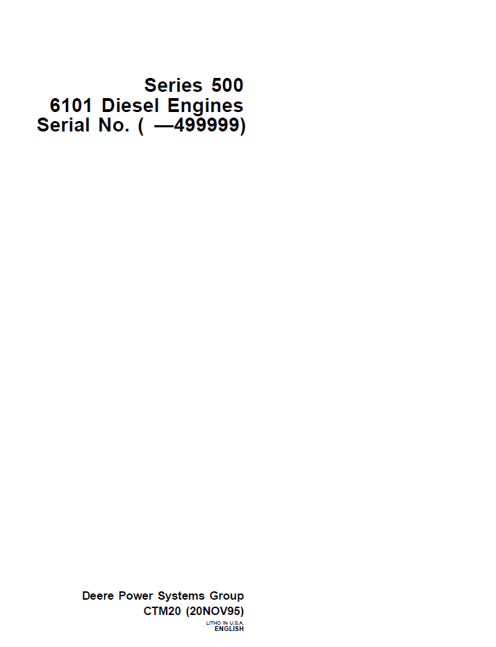 John Deere CTM20 Series 500 6101 Diesel Engine Component Technical Manual