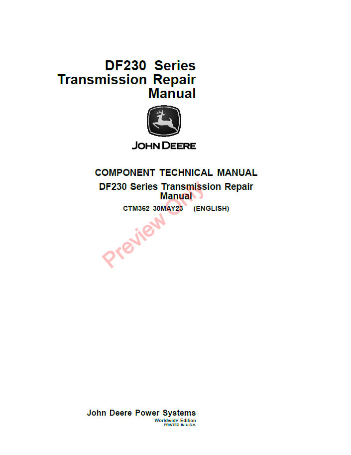 John Deere CTM362 DF230 Series Transmission Repair Technical Manual