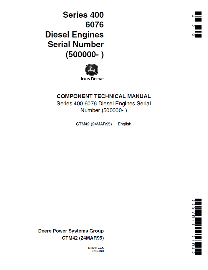 John Deere CTM42 Series 400 6076 Diesel Engine Component Manual