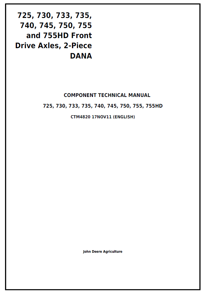 John Deere CTM4820 Front Drive Axle Component Technical Manual