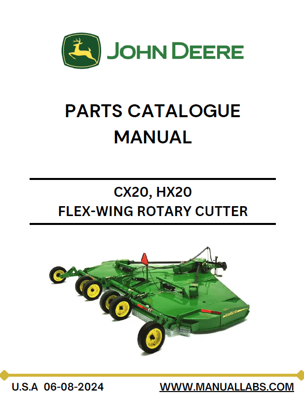 John Deere CX20 HX20 Flex-Wing Rotary Cutter Parts Catalogue Manual PC2877