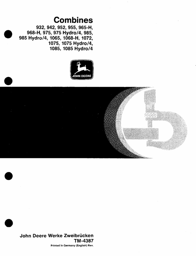 John Deere Combine 932-1085 Hydro 4 Technical Manual TM4387