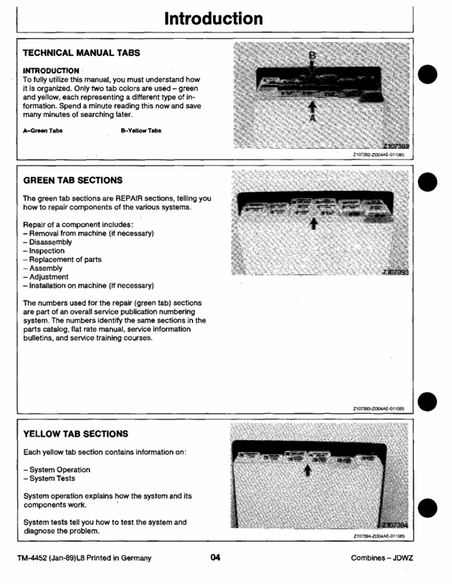 John Deere Combine Service & Maintenance Manual TM4452 PDF