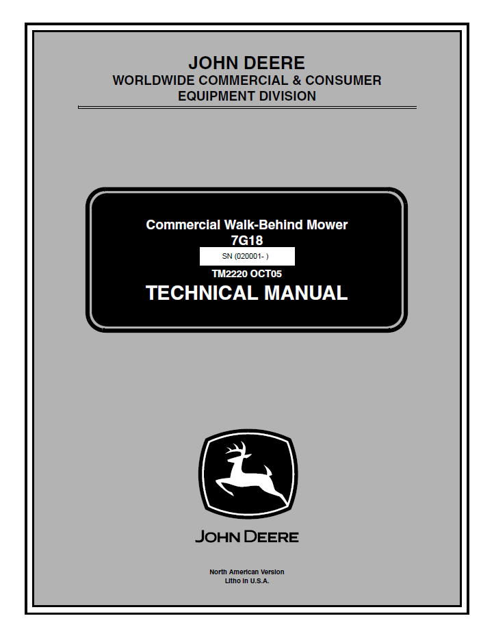 John Deere Commercial Walk-Behind Mower 7H18 Technical Manual TM2220