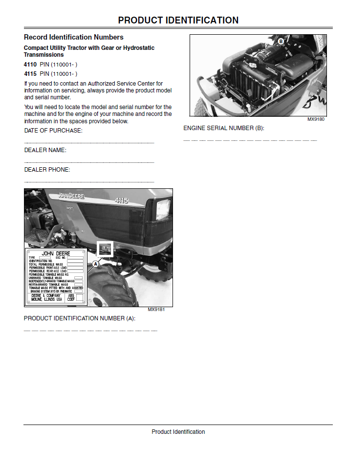 John Deere Compact Utility Tractor 4110 4115 User Guide Download PDF
