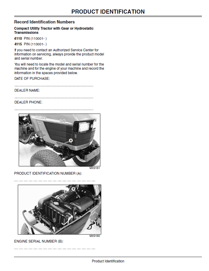 John Deere Compact Utility Tractor 4110 4115 User Manual Download PDF