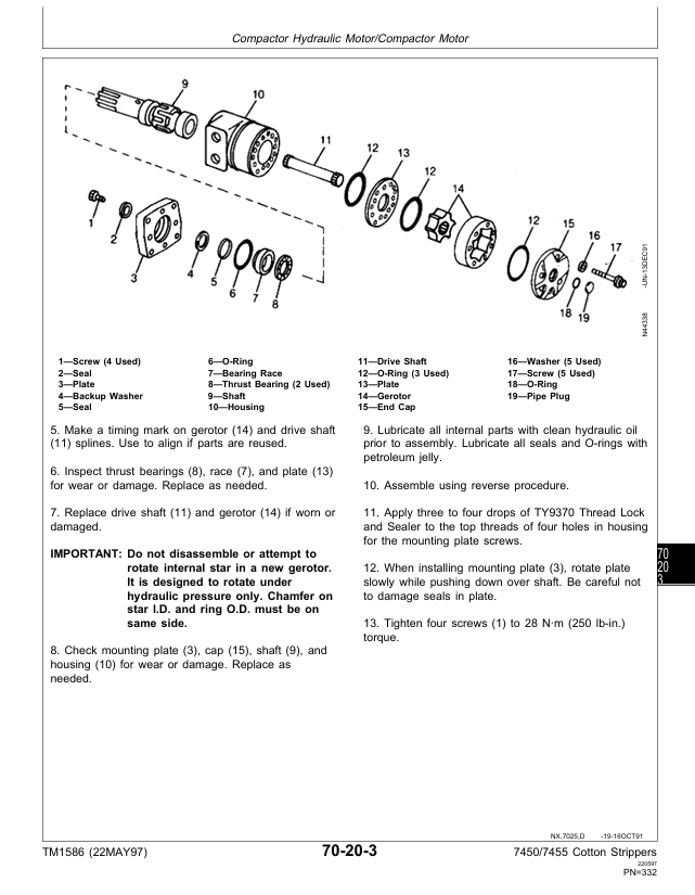 John Deere Cotton Stripper 7450/7455 Maintenance Manual TM1586