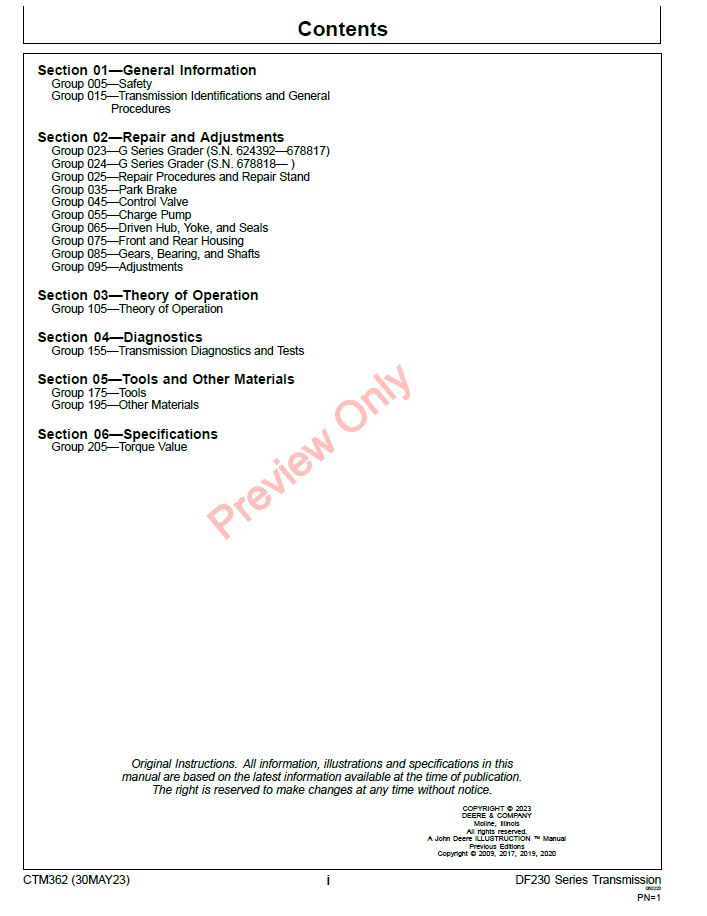 John Deere DF230 Series Transmission Service & Repair Guide
