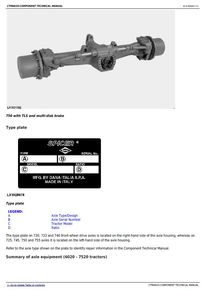 John Deere Dana Front Drive Axle Technical Repair Manual CTM4820