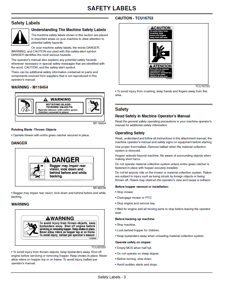 John Deere Dump From Seat 14-Bushel Operator Manual OMTCU29193