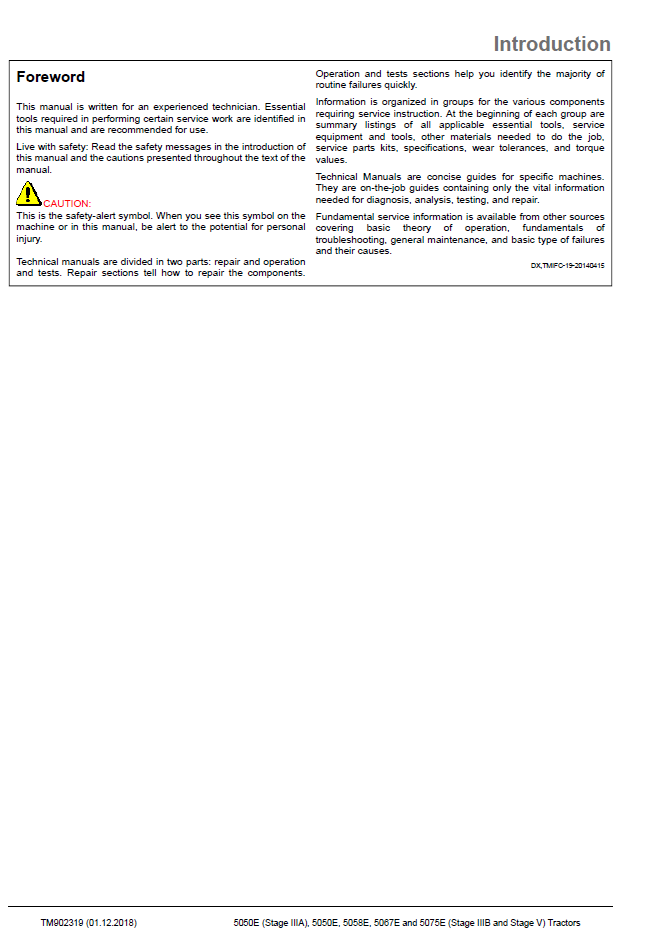 John Deere E Series Tractor Service Technical Manual TM902319