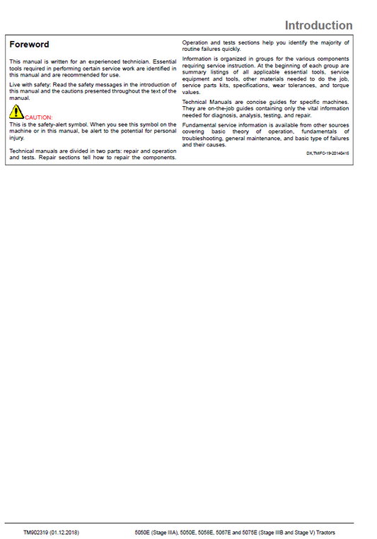 John Deere E Series Tractor Service Technical Manual TM902319