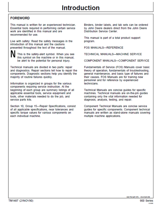 John Deere F-Series Front Mower Technical Repair Manual TM1487