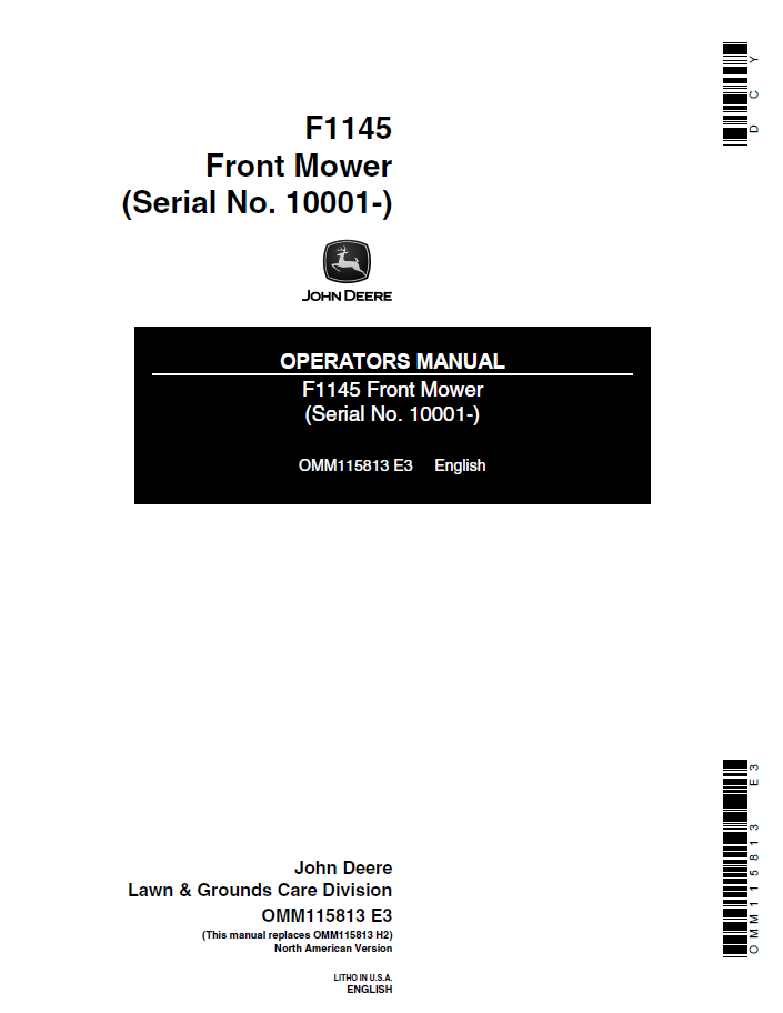 John Deere F1145 Front Mower Operator Manual PDF OMM115813