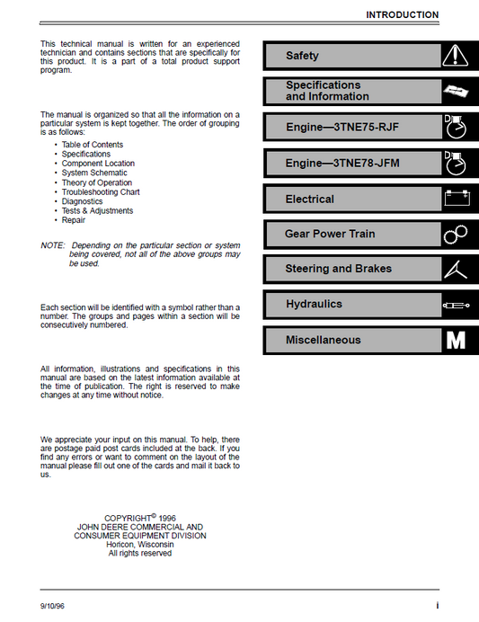 John Deere F1145 Front Mower TM1519 Technical Workshop Manual