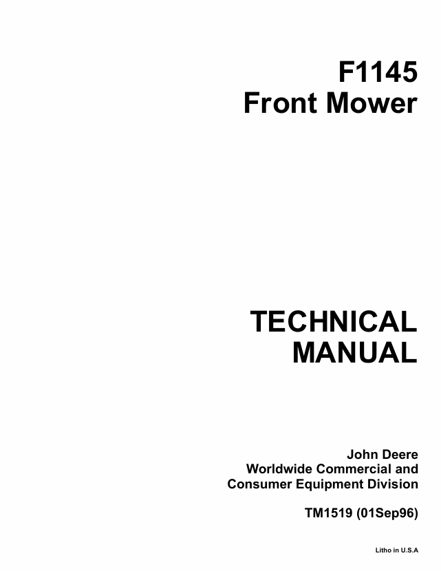 John Deere F1145 Front Mower Technical Manual TM1519