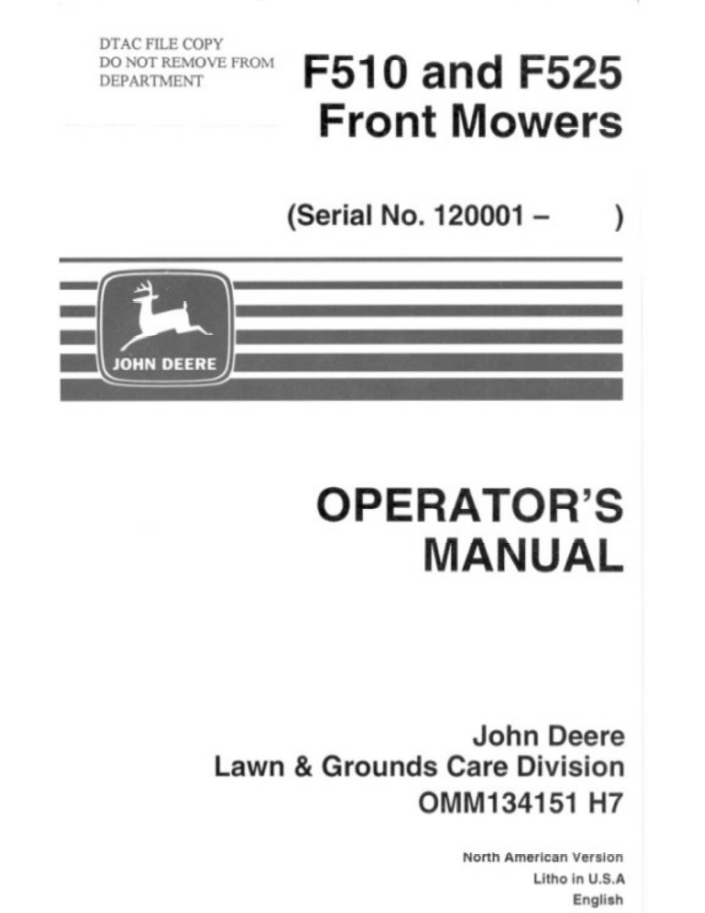 John Deere F510 F525 Front Mower Operator Manual PDF OMM134151