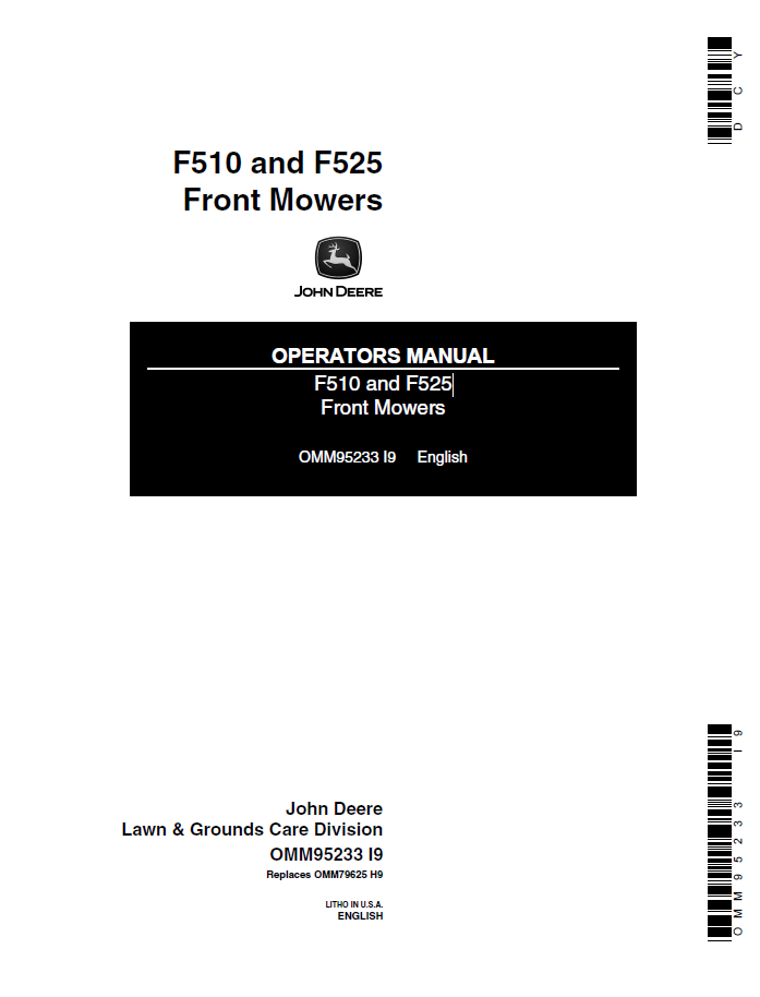 John Deere F510 F525 Front Mower Operator Manual PDF OMM95233