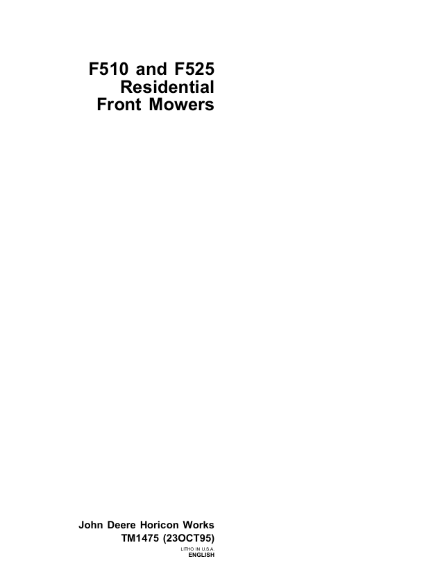 John Deere F510 & F525 Residential Front Mower Technical Manual TM1475