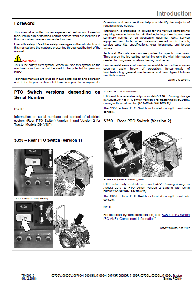 John Deere F5D Engine IT4 Tractor Service Technical Manual TM409919