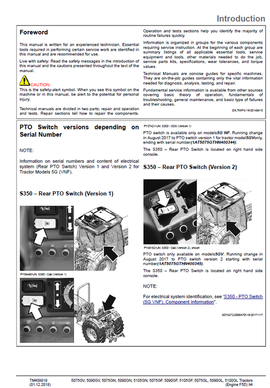 John Deere F5D Engine IT4 Tractor Service Technical Manual TM409919
