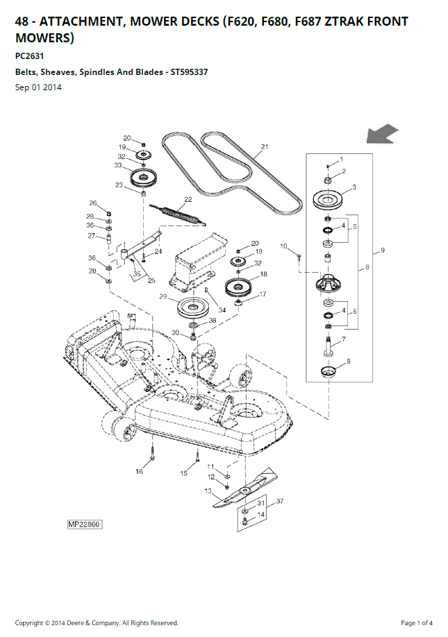 John Deere F620 F680 F687 Mower Component Parts Catalog PC2631