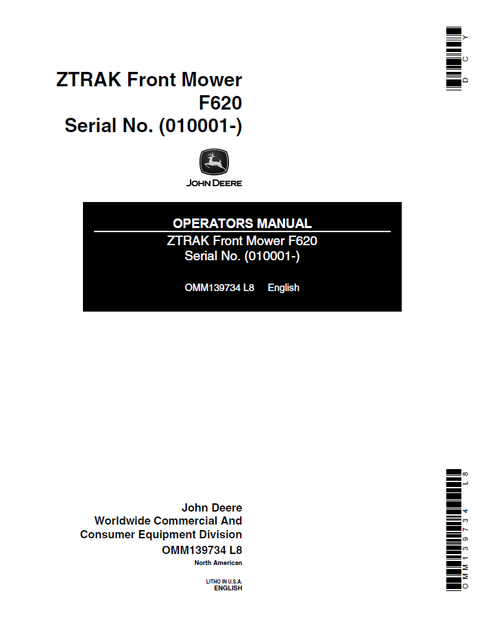 John Deere F620 ZTrak Front Mower Operator Manual PDF OMM139734