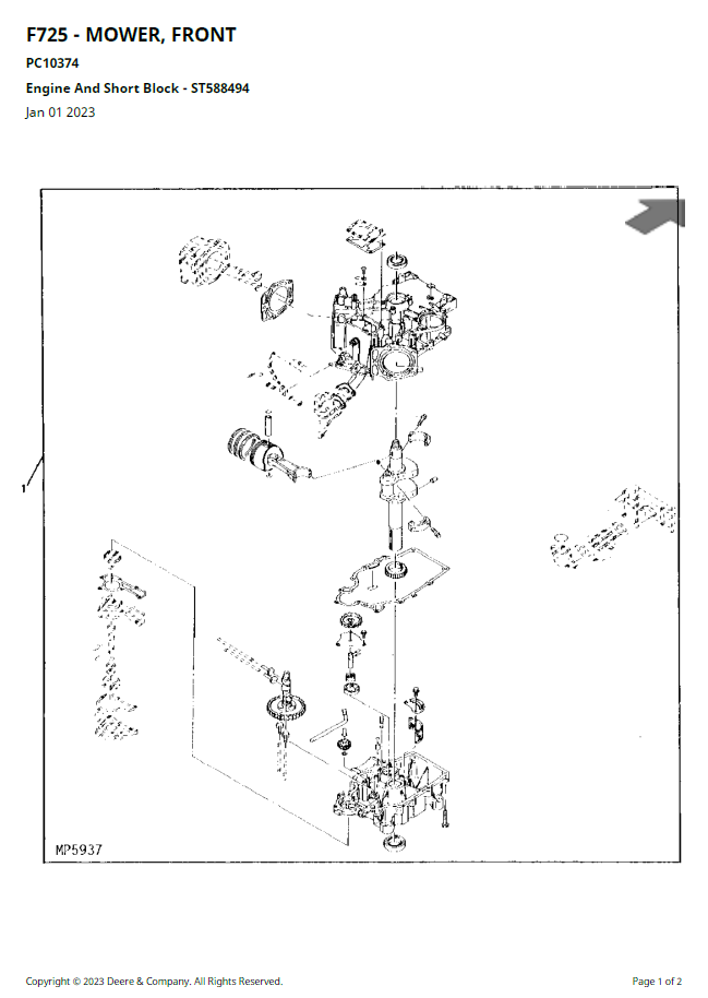 John Deere F725 Front Mount Mower Complete Parts Catalogue Guide