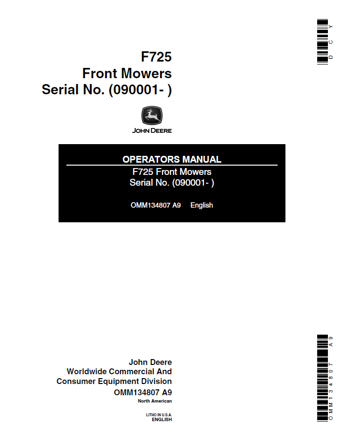 John Deere F725 Front Mower Operator Manual PDF OMM134807