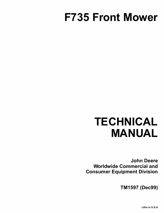 John Deere F735 Front Mower Technical Manual TM1597 PDF