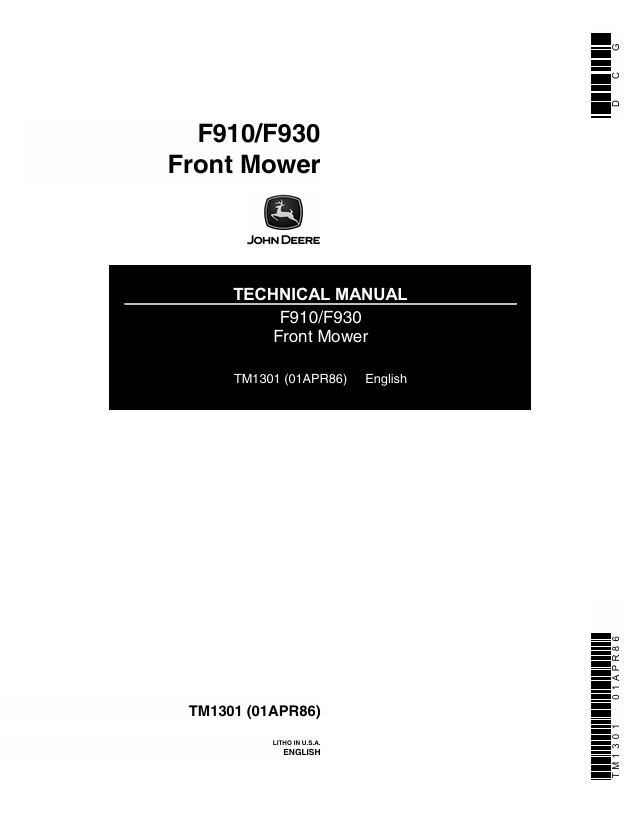 John Deere F910 and F930 Front Mower Technical Manual TM1301