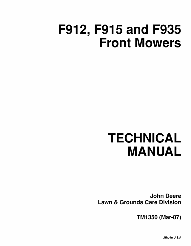 John Deere F912 F915 F935 Front Mower Technical Manual TM1350