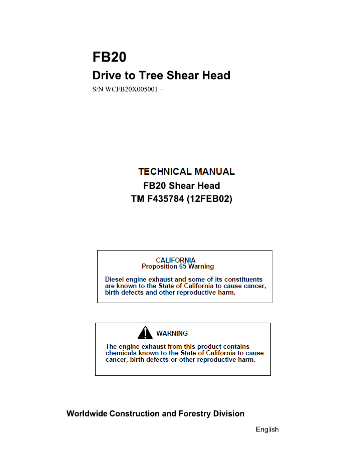 John Deere FB20 Shear Head Service & Technical Manual (TMF435784)