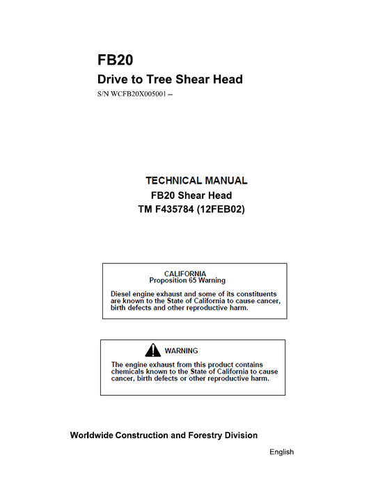 John Deere FB20 Shear Head Service & Technical Manual (TMF435784)
